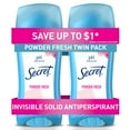 thumbnail image 1 of Secret Invisible Solid Antiperspirant Deodorant Stick for Women, Powder Fresh, 2.6 oz Each, 2 Pack, 1 of 9