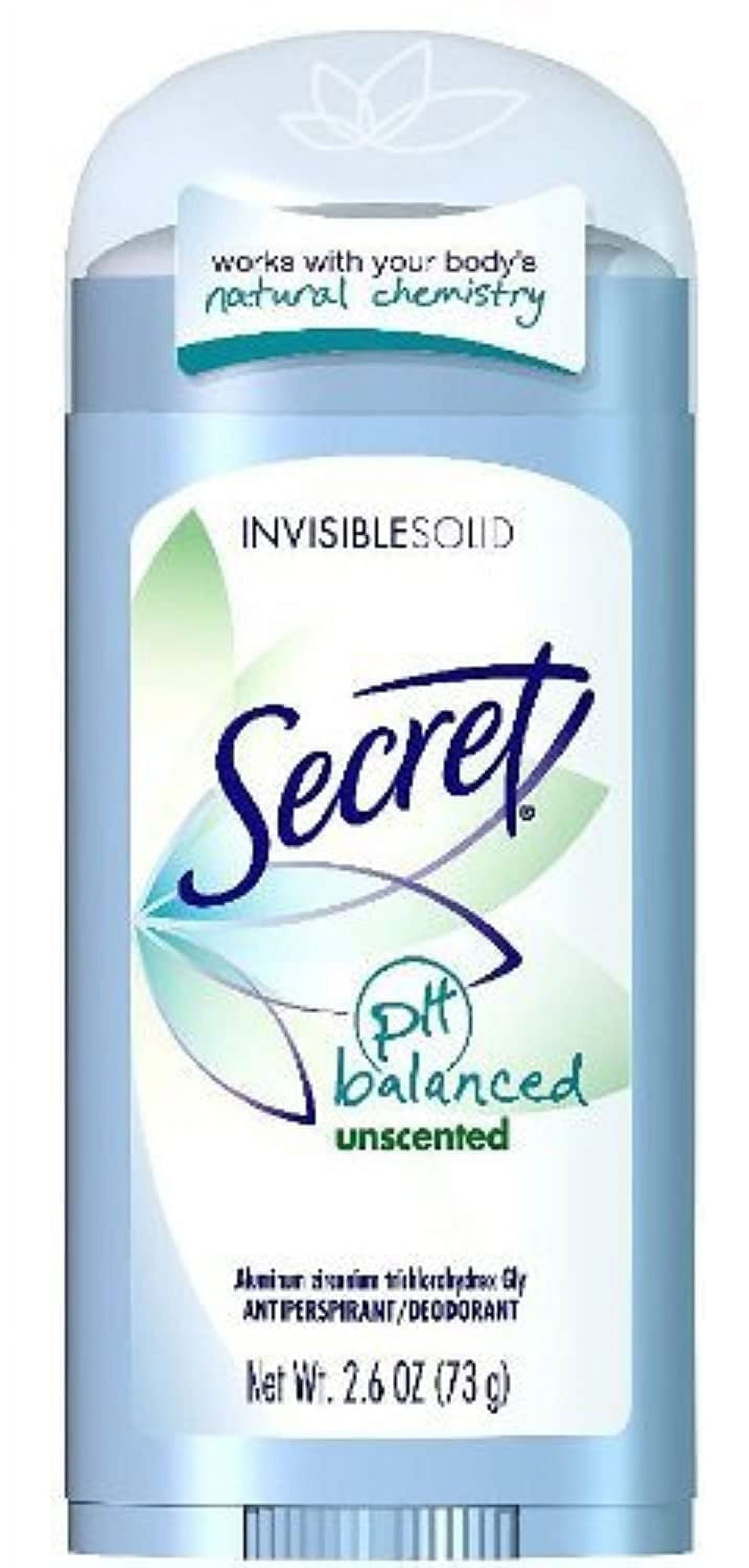 Secret Invisible Solid Antiperspirant Deodorant, White, Unscented, 2.6