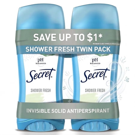 Secret Antiperspirant Deodorant for Women, Invisible Soild, Shower Fresh, 2.6 oz Each, 2 Pack