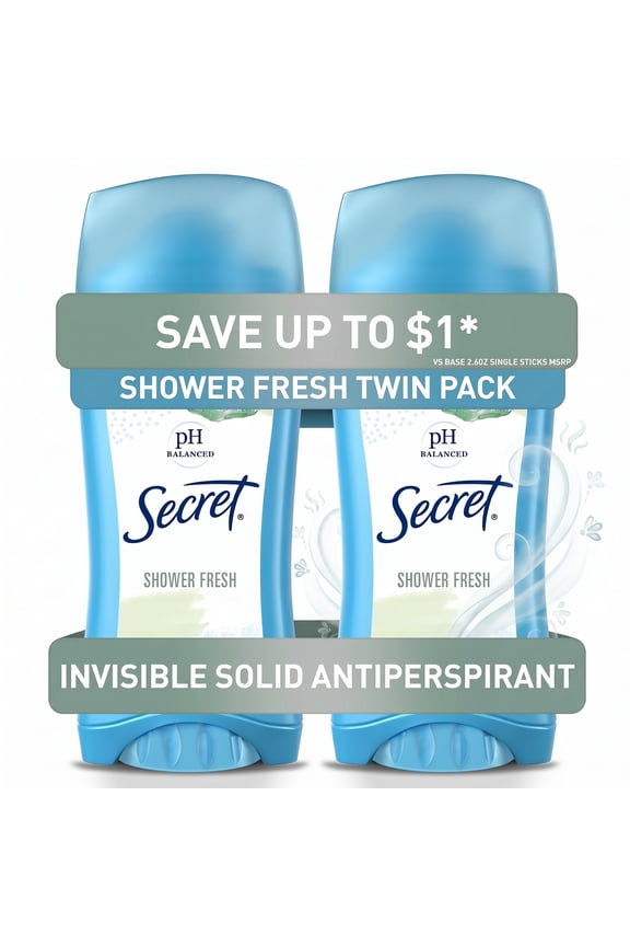 Invisible Solid Antiperspirant Deodorant for Women, Shower Fresh, 2.6 oz Each, 2 Pack