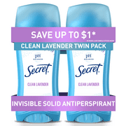Secret Invisible Solid Antiperspirant and Deodorant, Clean Lavender Scent, Twin Pack, 2.6 oz