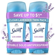 Secret Invisible Solid Antiperspirant Deodorant, Clean Lavender, 2.6 oz, Twin Pack