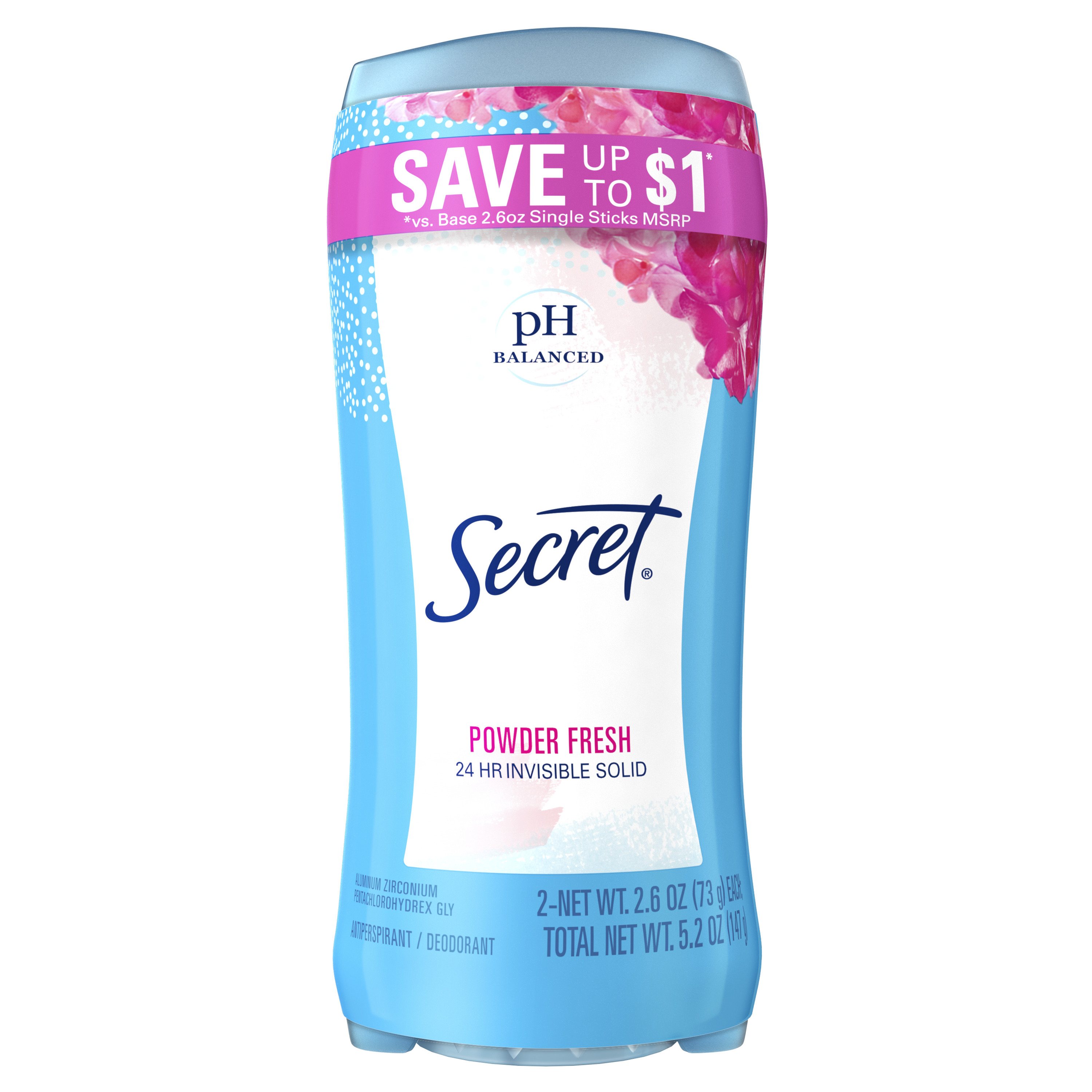 Secret Invisible Solid Women's Antiperspirant and Deodorant, Powder Fresh, Twin Pack, 2.6 oz Each - image 1 of 8