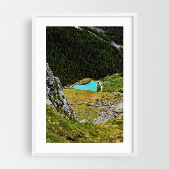 Secret Lake in Switzerland - Zermatt Valais Switzerland Photography Lake Mountain Nature Scenic Forest Wilderness Landscape White Framed Wall Art Print 24 x 36 inches
