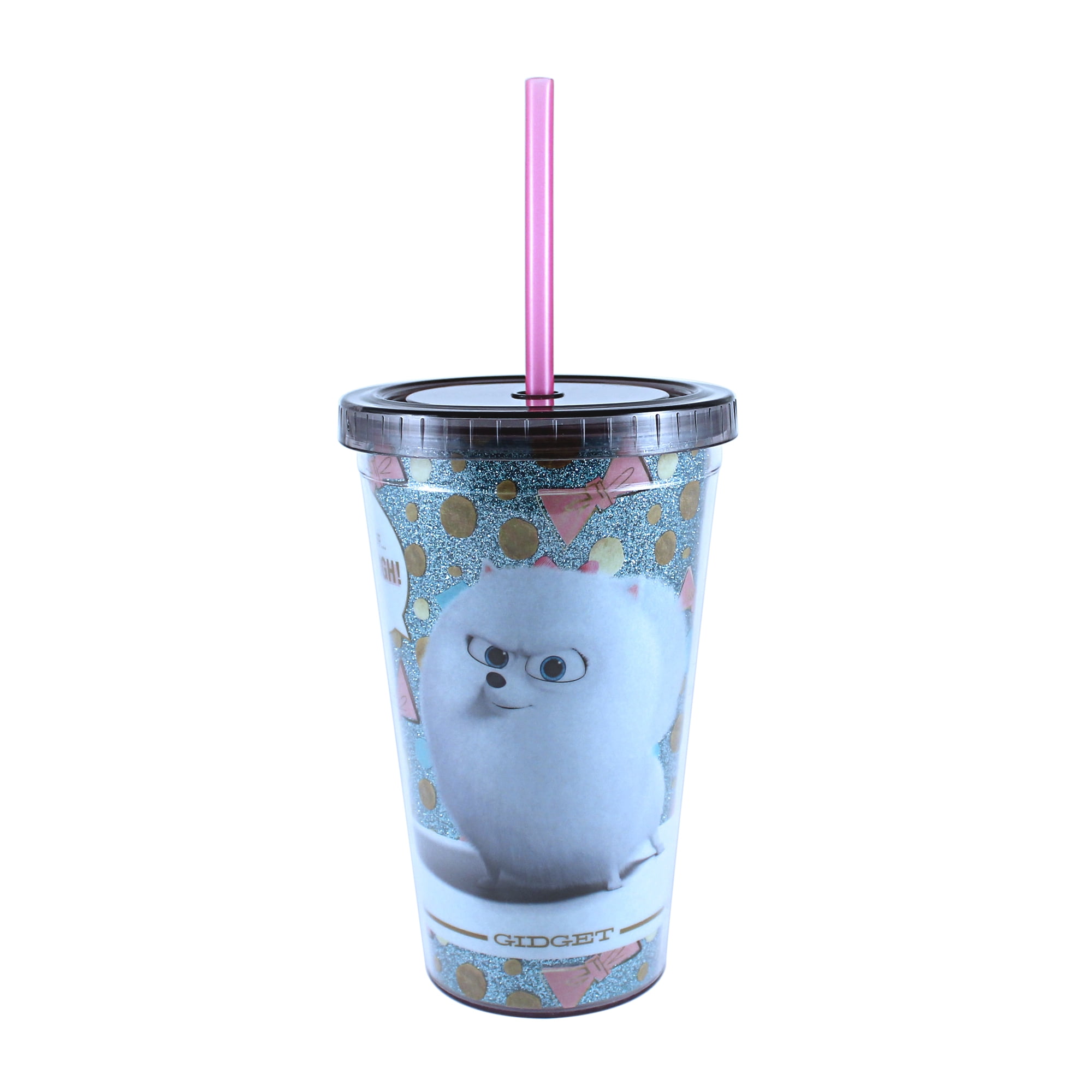Secret Life of Pets Fluffy White Dog Gidget 16oz. Plastic Cold Cup with Lid and Straw