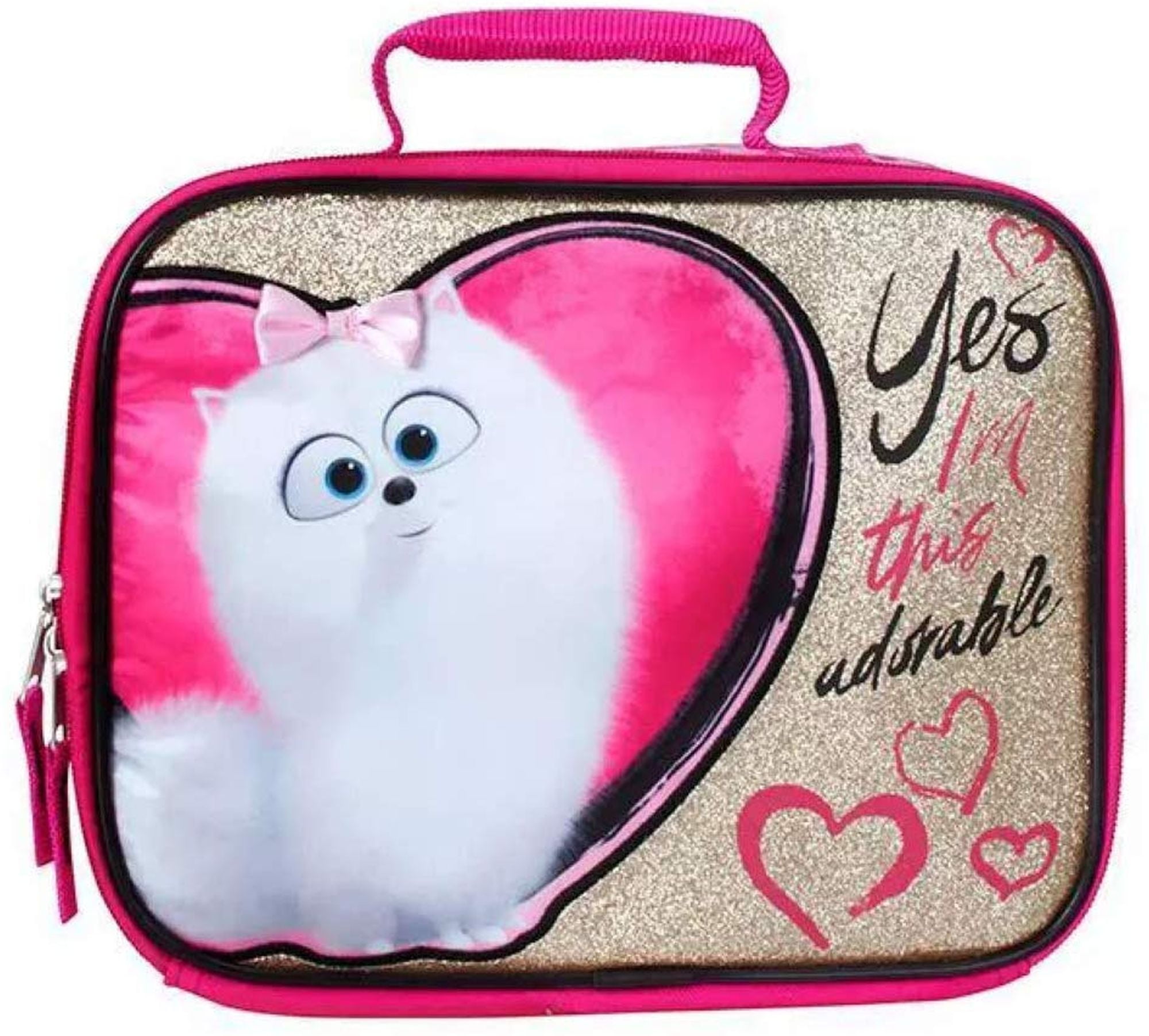 Secret Life of Pets Gidget Insulated Lunch Box Glittery Pink Gold Lunchbox Walmart