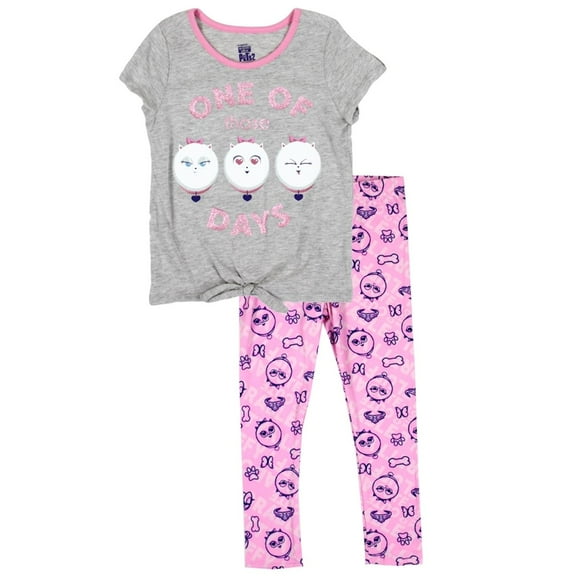 Secret Life of Pets Girls' 2PC Tie Top and Legging Set - Gray/Pink