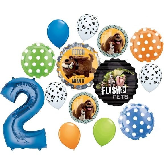 Secret Life of Pets Party Supplies 2nd Birthday Max and Duke Balloon Bouquet Decorations Blue Number 2