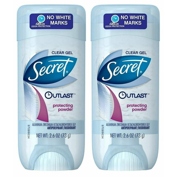 Secret Outlast Antiperspirant & Deodorant Clear Gel, Protecting Powder 2.7 oz (Pack of 2)