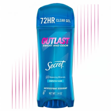 Secret Outlast Antiperspirant Deodorant for Women, Clear Gel, Completely Clean, 3.4 oz