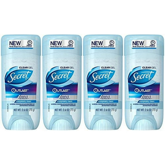 Secret Outlast Completely Clean Scent Women's Clear Gel Antiperspirant & Deodorant 2.6 Oz (Pack of 4)