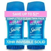 Secret Outlast Antiperspirant Deodorant for Women, Invisible Solid, Completely Clean, 2.6 oz, Twin Pack