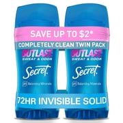 Secret Outlast Antiperspirant Deodorant for Women, Invisible Solid, Completely Clean, 2.6 oz, Twin Pack