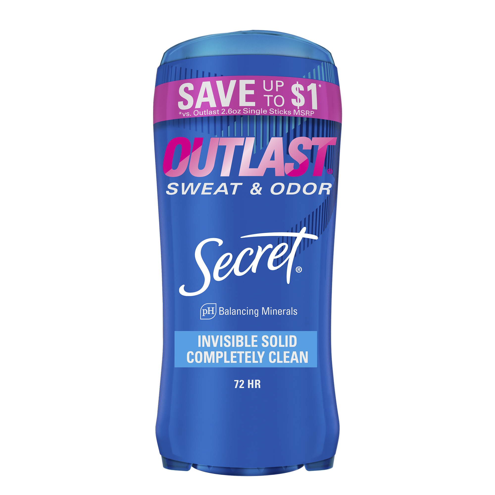 Secret Outlast Invisible Solid Antiperspirant and Deodorant Completely Clean, 2.6 oz Pack of 2 - image 1 of 9