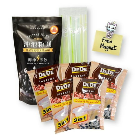 Secret Pantry Boba Milk Tea DIY Kit 12-Pc. (5 DeDe Boba Milk Tea, 1 WFY Instant Black Tapioca Pearls,  5 Boba Straws,  1 Bubble Tea Magnet)