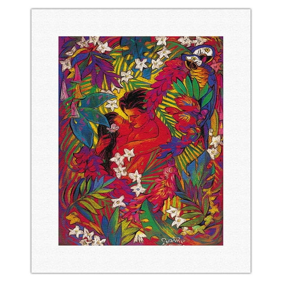 Secret Paradise - Hawaiian Lovers in the Jungle - From an Original Color Painting by Rick Sharp - Fine Art Rolled Canvas Print (Unframed) 11in x 14in
