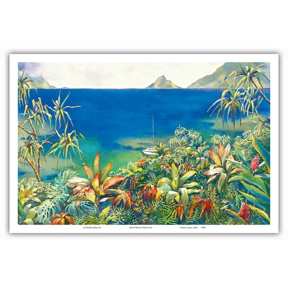 Secret Peace - Serene Hawaiian Bay - From an Original Hawaii Watercolor Painting by Peggy Chun - Master Art Print (Unframed) 12in x 18in