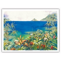 Secret Peace - Serene Hawaiian Bay - From an Original Hawaii Watercolor Painting by Peggy Chun - Master Art Print (Unframed) 9in x 12in