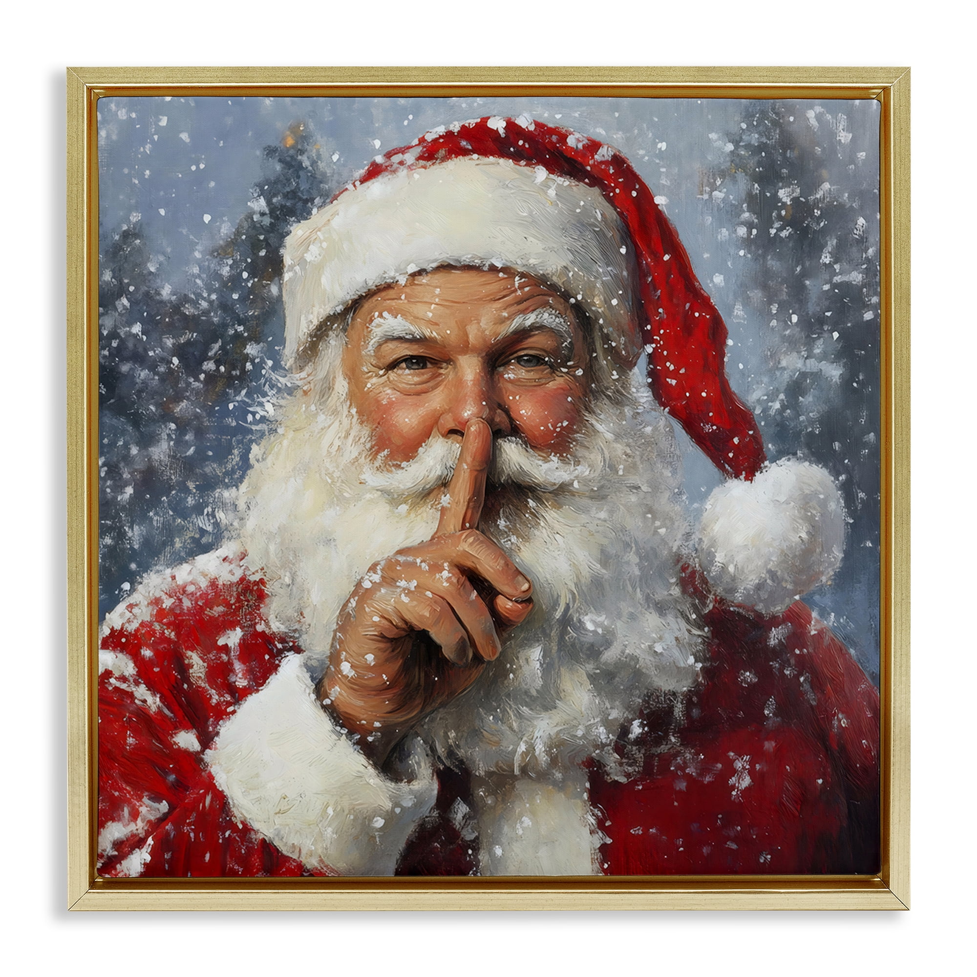 Secret Santa Shh Gold Framed Floater Canvas Wall Art, design by Petal Prints Design