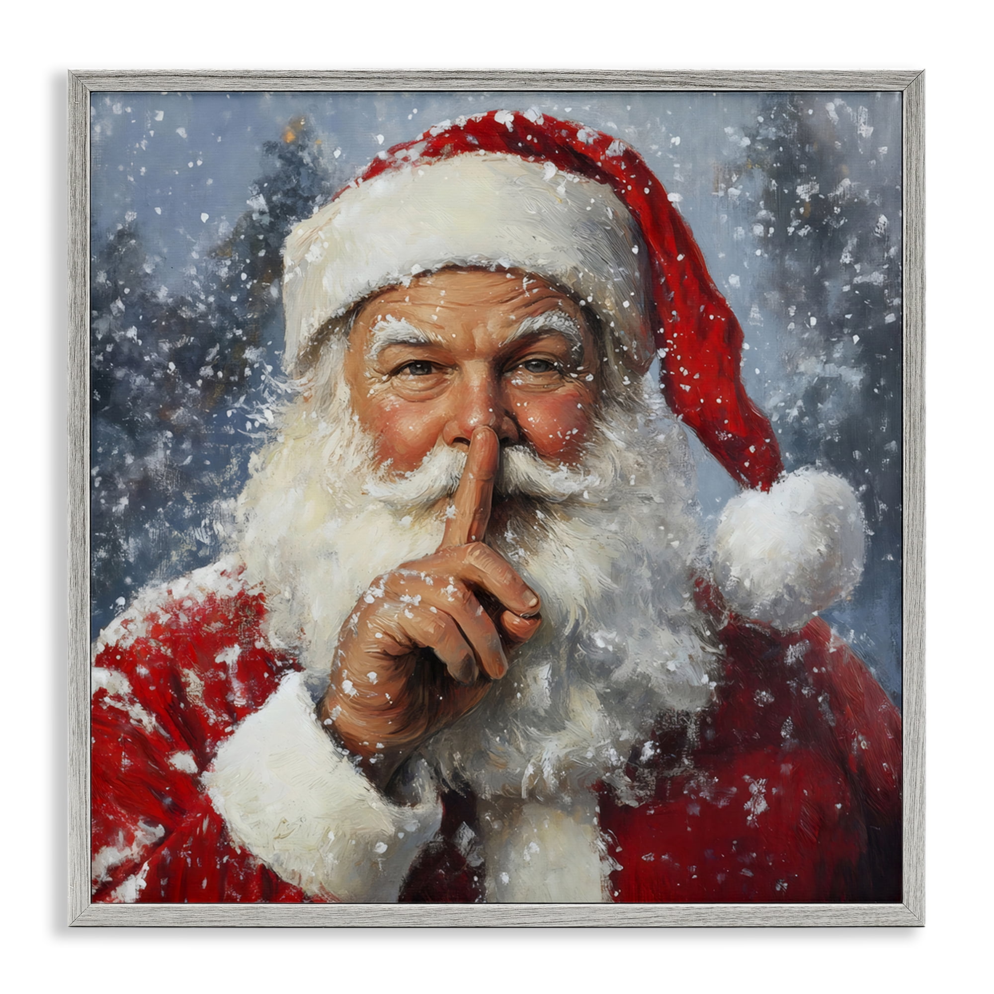 Secret Santa Shh Gray Framed Giclee Art, design by Petal Prints Design