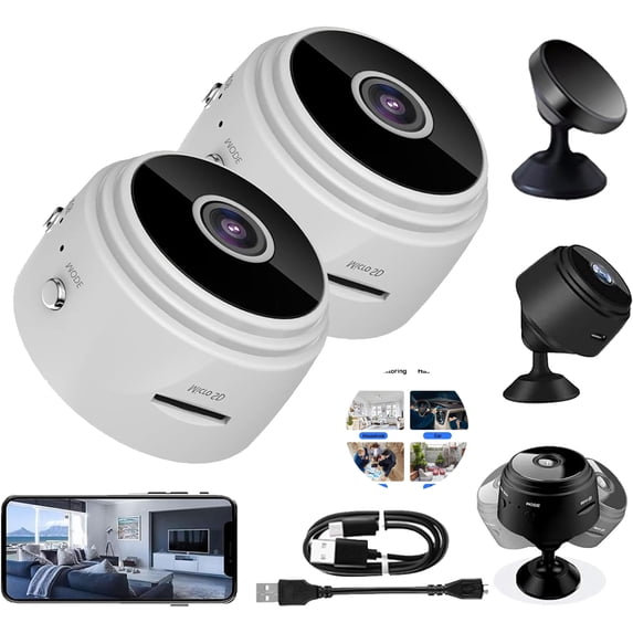 Secret Scope Camera, 2025 New Magnetic Mini Security Cameras, Secret Scope Security Camera, WiFi Camear Outdoor Wireless 1080p Hd, with Night Vision & Weatherproof Function (2pcs White)