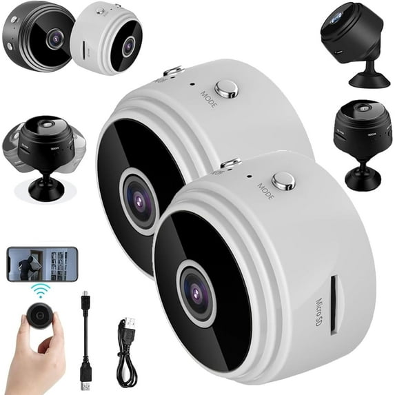 Secret Scope Camera, Secret Scope Mini Security Camera, Magnetic WiFi Cameras Wireless Rechargeable 1080p HD, with Night Vision & Weatherproof Function, for Indoor/Outdoor (Magnetic White*2pc)
