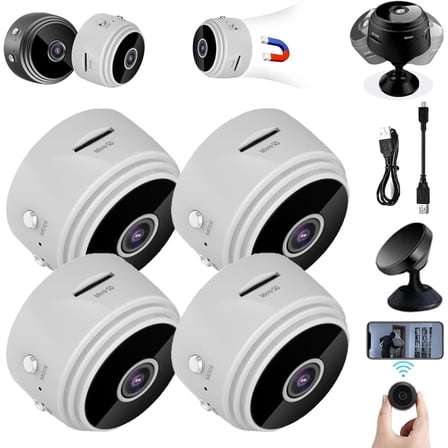 Secret Scope Camera, Secret Scope Mini Security Camera, Magnetic WiFi Cameras Wireless Rechargeable 1080p HD, with Night Vision & Weatherproof Function, for Indoor/Outdoor (Standard White*4pc)