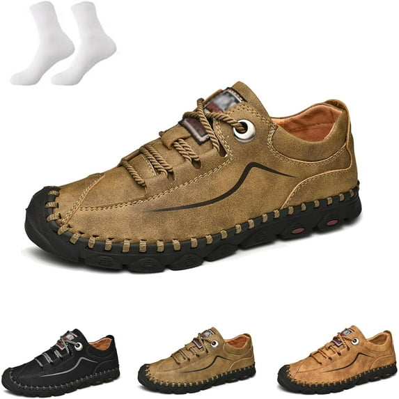 Secret Scope Men's Genuine Leather Loafers - Slip-On Orthopedic Shoes with Side Zipper, Non-Slip Sole & Anti-Collision Toe (Multiple Colors)