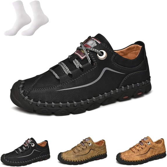 Secret Scope Men's Genuine Leather Loafers - Slip-On Orthopedic Shoes with Side Zipper, Non-Slip Sole & Anti-Collision Toe (Multiple Colors)