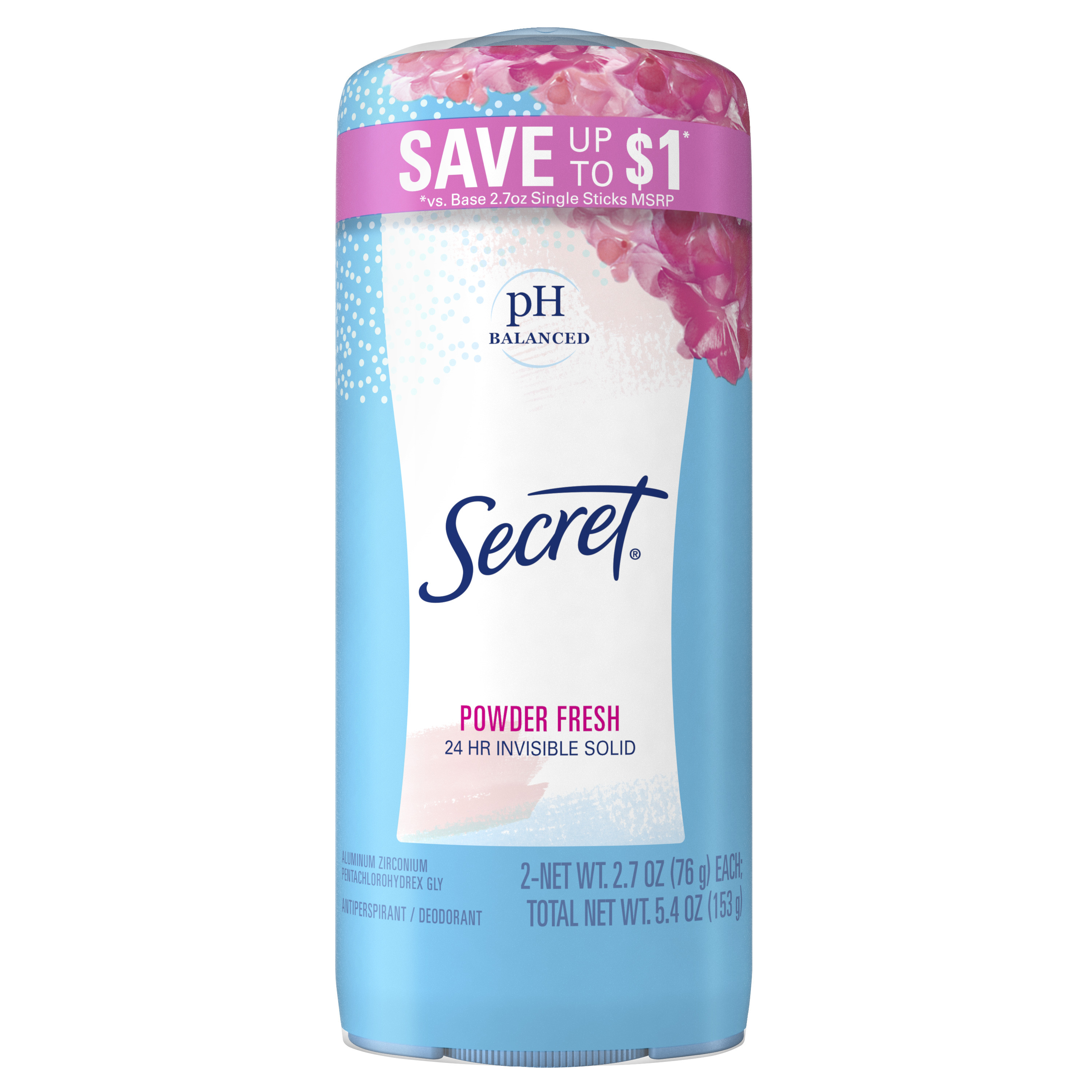 Secret Solid Antiperspirant Deodorant, Powder Fresh 2.7 oz, Twin Pack - image 1 of 8