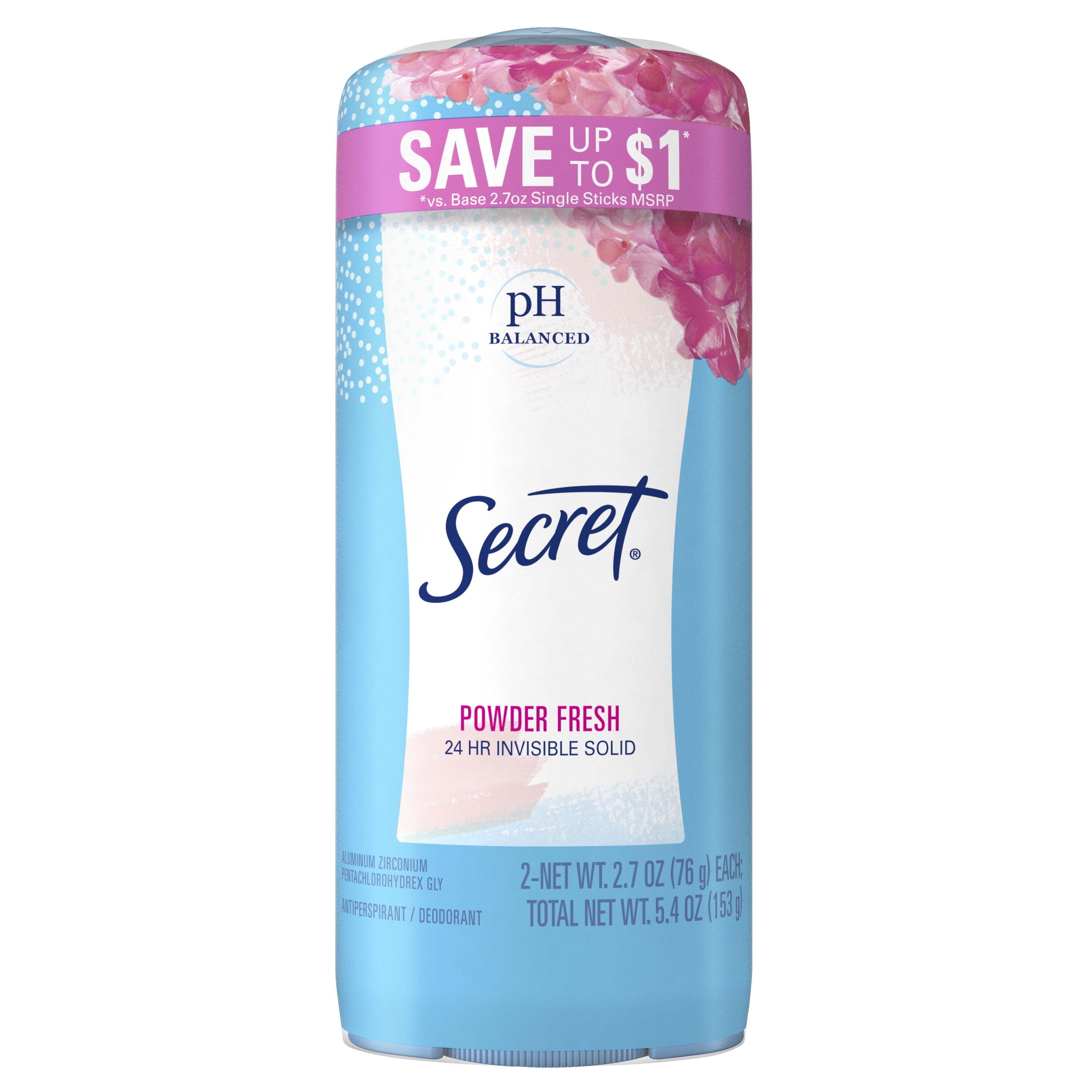 Secret Solid Antiperspirant Deodorant, Powder Fresh, 2.7 oz, Twin Pack