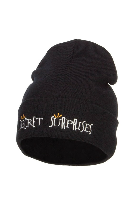 Secret Surprises Embroidered Long Beanie - Black OSFM