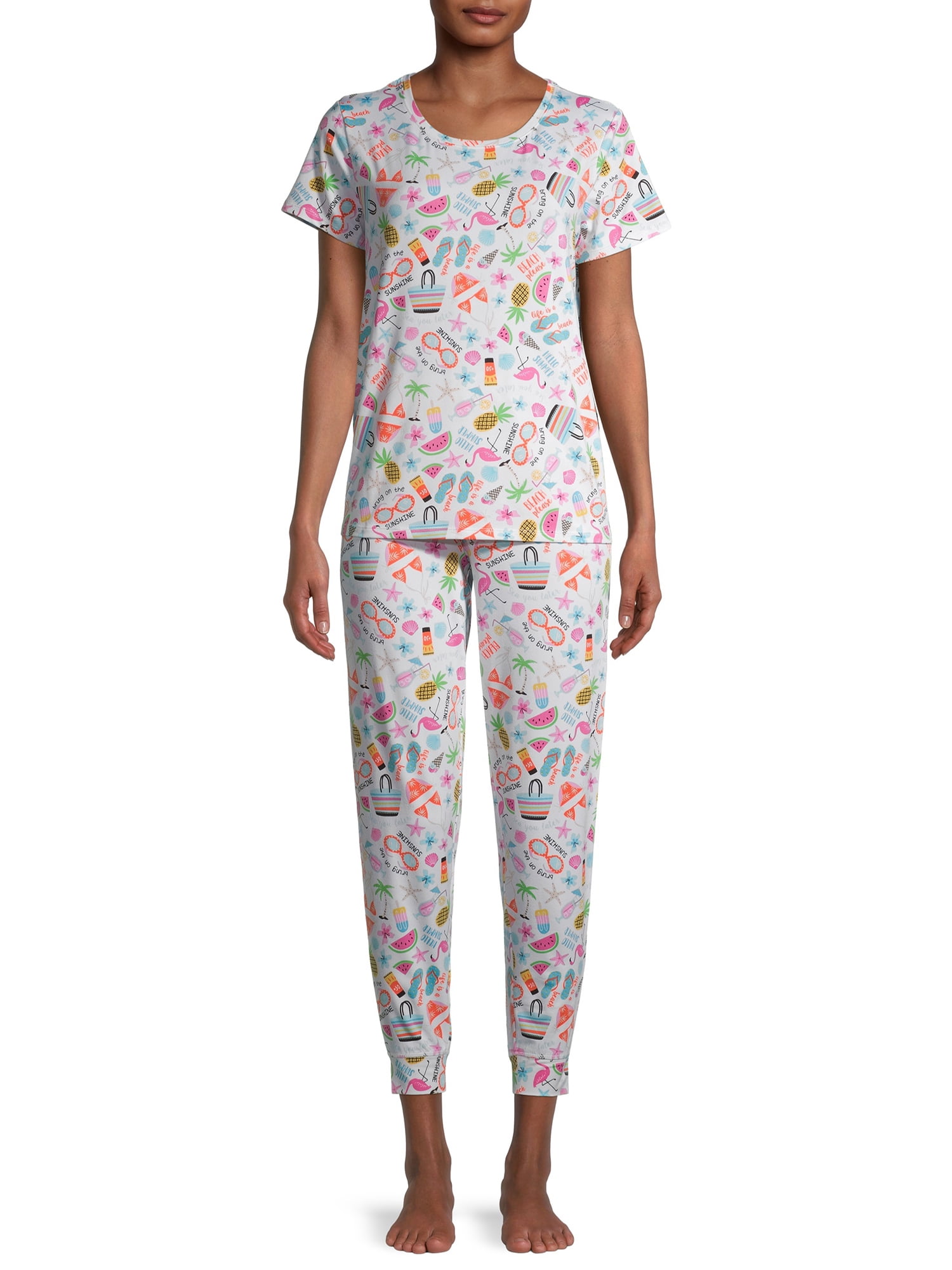 Secret Treasure s Women s Graphic Print Pajama Set 2 Piece Walmart