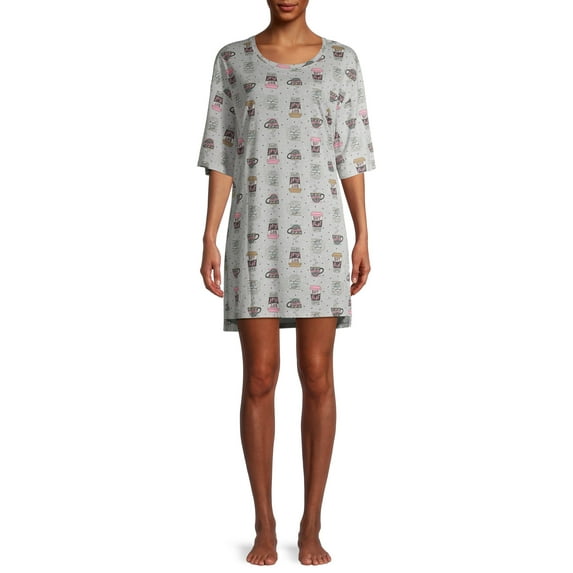 Secret Treasures Elbow-Length Round Neck Graphic Print Sleepshirt (Women's) 1 Pack
