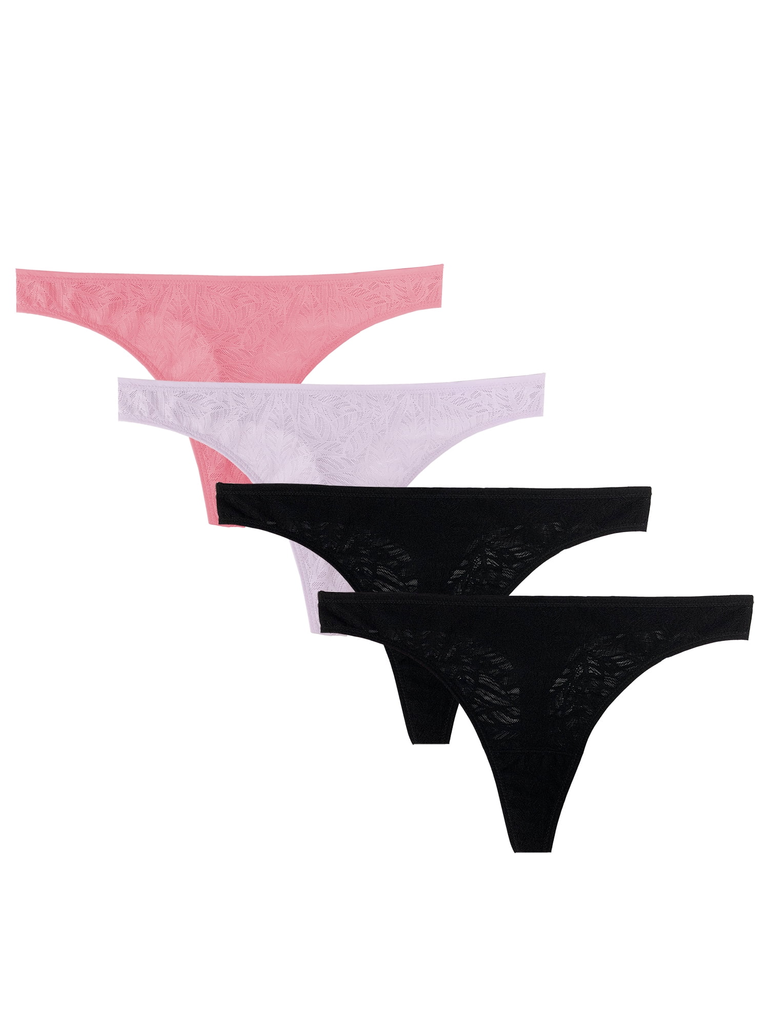 Secret Treasures Lace Leaf Silhouette Nylon Spandex Thong Panty (Women's) 4  Pack