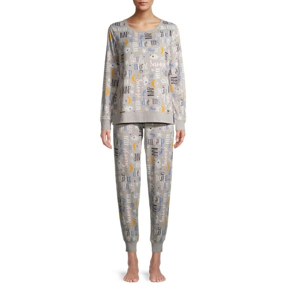 Secret Treasures Long Sleeve Round Neck Graphic Print Pajamas (Women's or Women's Plus) 2 Piece Set