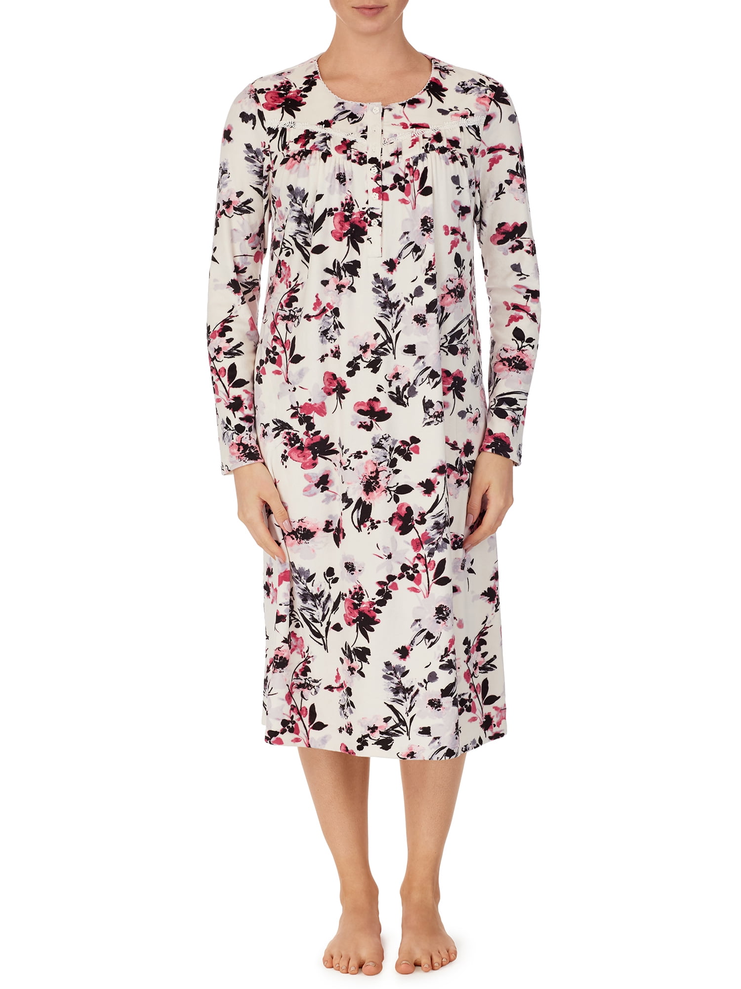 Secret Treasures Long Sleeve Scoop Neck Regular Pockets Stretchy Super Soft Nightgown (Women's