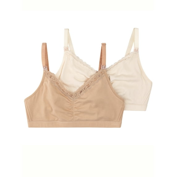 Secret Treasures Maternity Cotton Lace Trim Bra, 2 Pack
