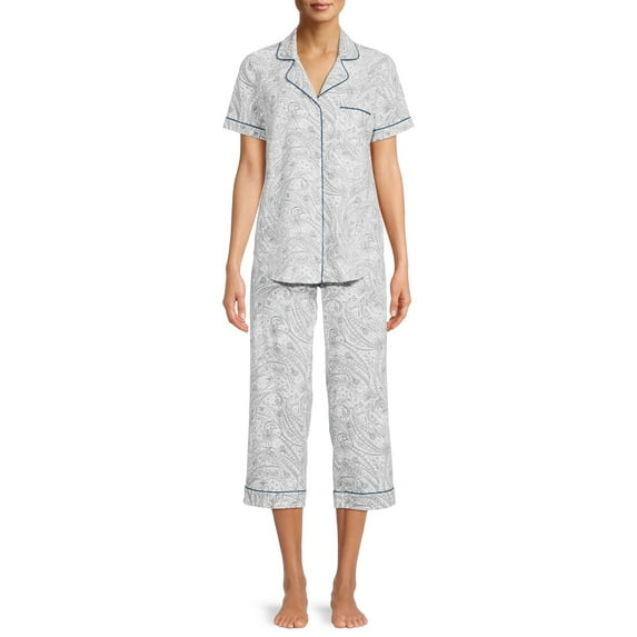 Secret Treasures Short Sleeve Collared Paisley Pajamas (Women's Plus) 2 Piece Set