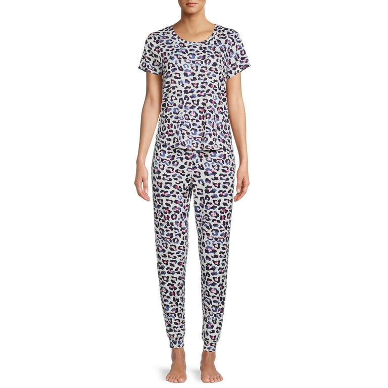 Secret Treasures Short Sleeve Crew Neck Leopard Print Pajamas Women s or Women s Plus 2 Piece Set Walmart