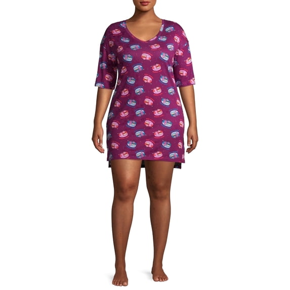 Secret Treasures Short Sleeve V-Neck Graphic Print Sleepshirt (Women's or Women's Plus) 1 Pack