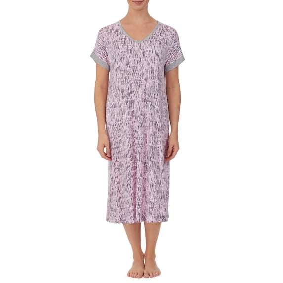 Secret Treasures Short Sleeve V-Neck Mid-Length Pockets Stretchy Easy Care Nightgown (Women's or Women's Plus) 1 Pack