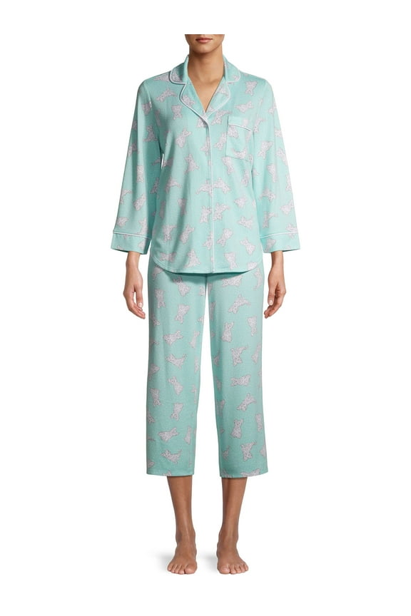 Sleepwear 3/4 Sleeve Collared Pajama (Women), 2 Piece Set
