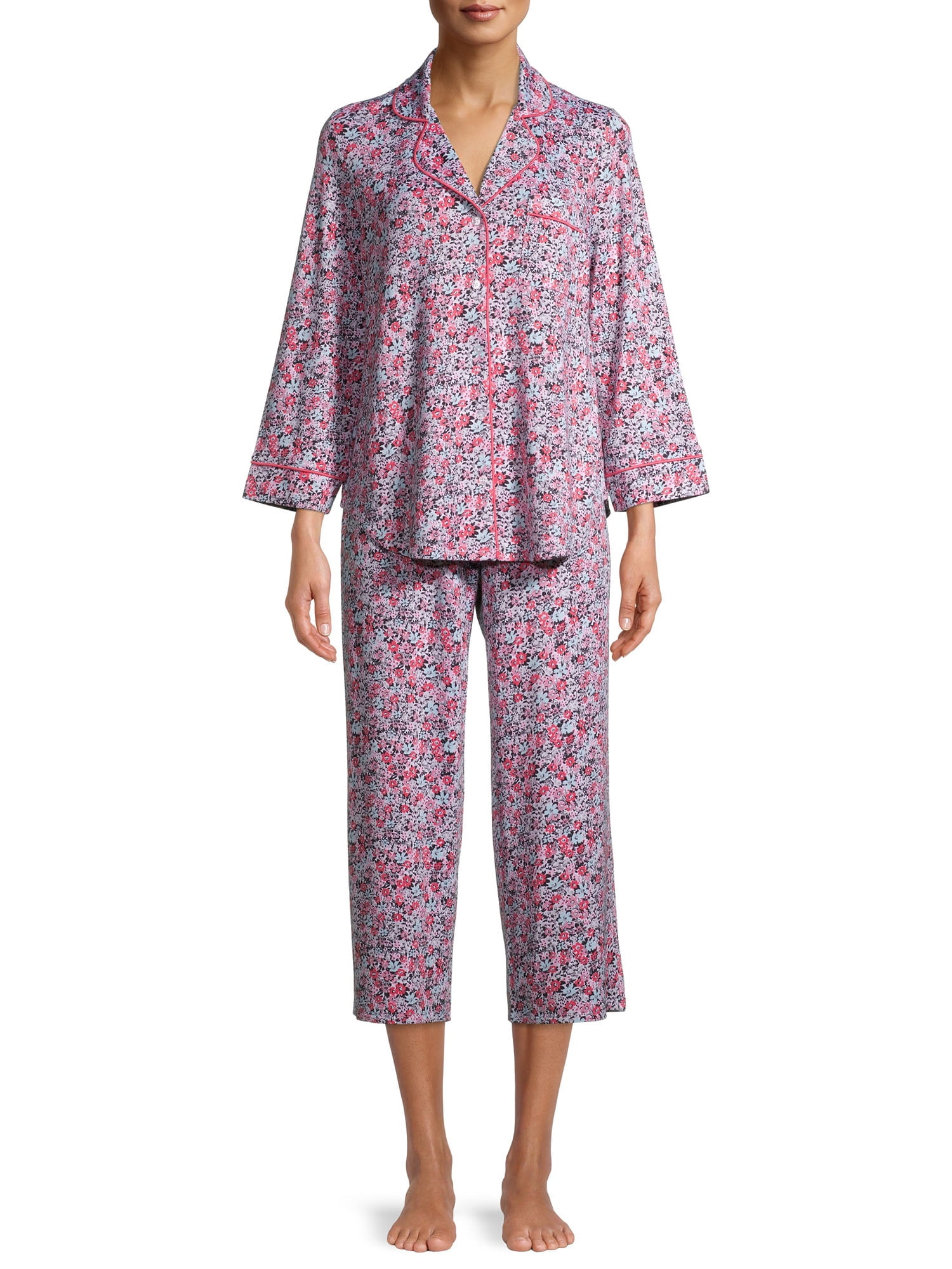 Secret Treasures Sleepwear 3 4 Sleeve Collared Pajama Women s 2 Piece Set