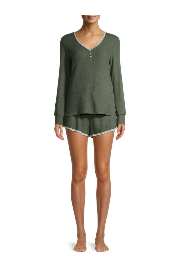 Sleepwear Sets Long Sleeve Henley Elastic Waistband Super Soft Pajamas (Women's or Women's Plus) 2 Piece Set