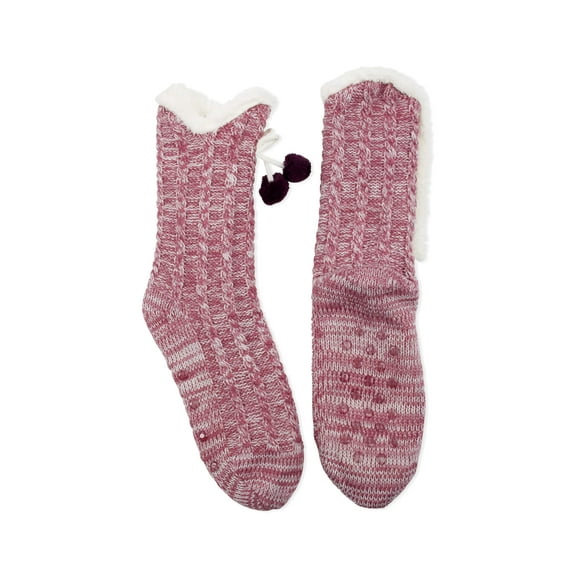 Secret Treasures Women's Cable Knit with Pom Colossal Cozy Slipper Sock