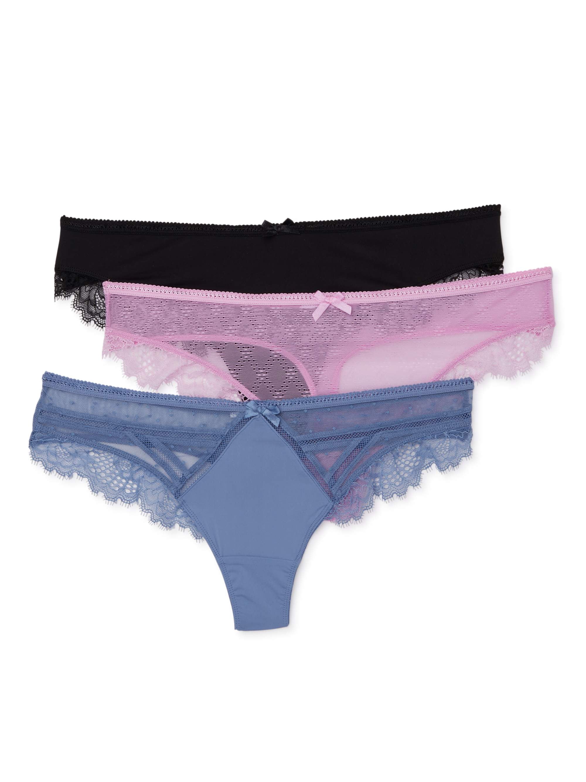 Secret Treasures Women's Dot Mesh Lace Thong Panties, 3-Pack
