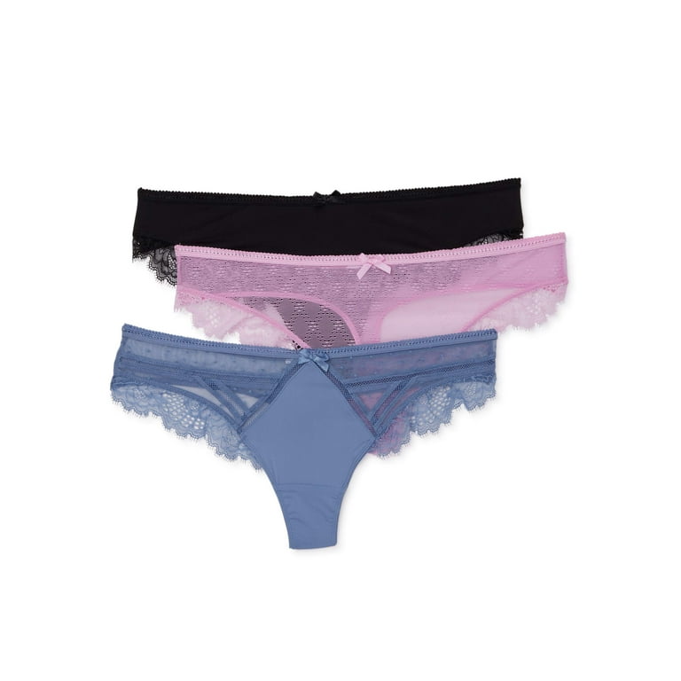 Secret Treasures Women's Dot Mesh Lace Thong Panties, 3-Pack 