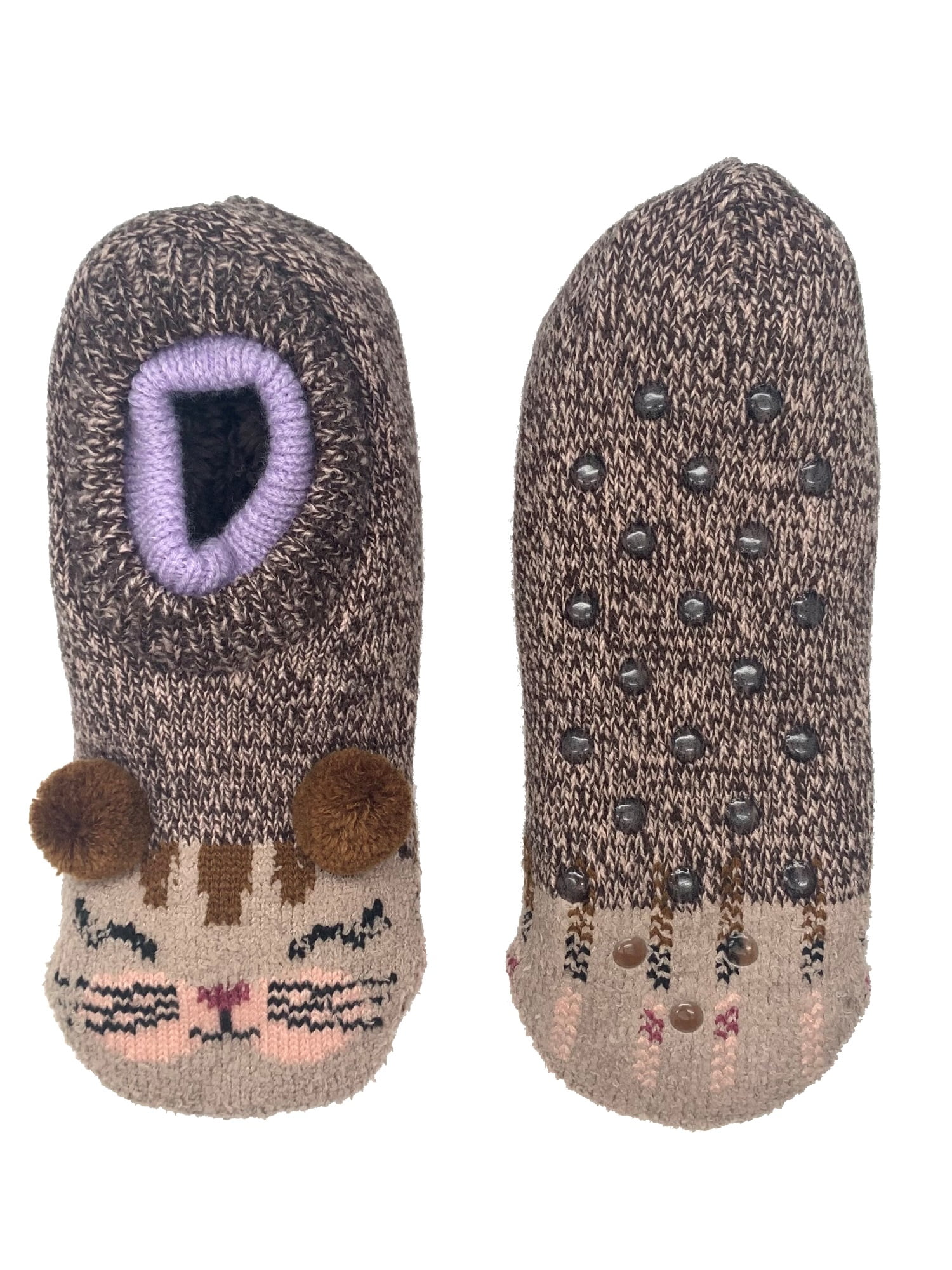 Secret Treasures Women's Double Cuff Critter Slipper Socks with 3D Poms