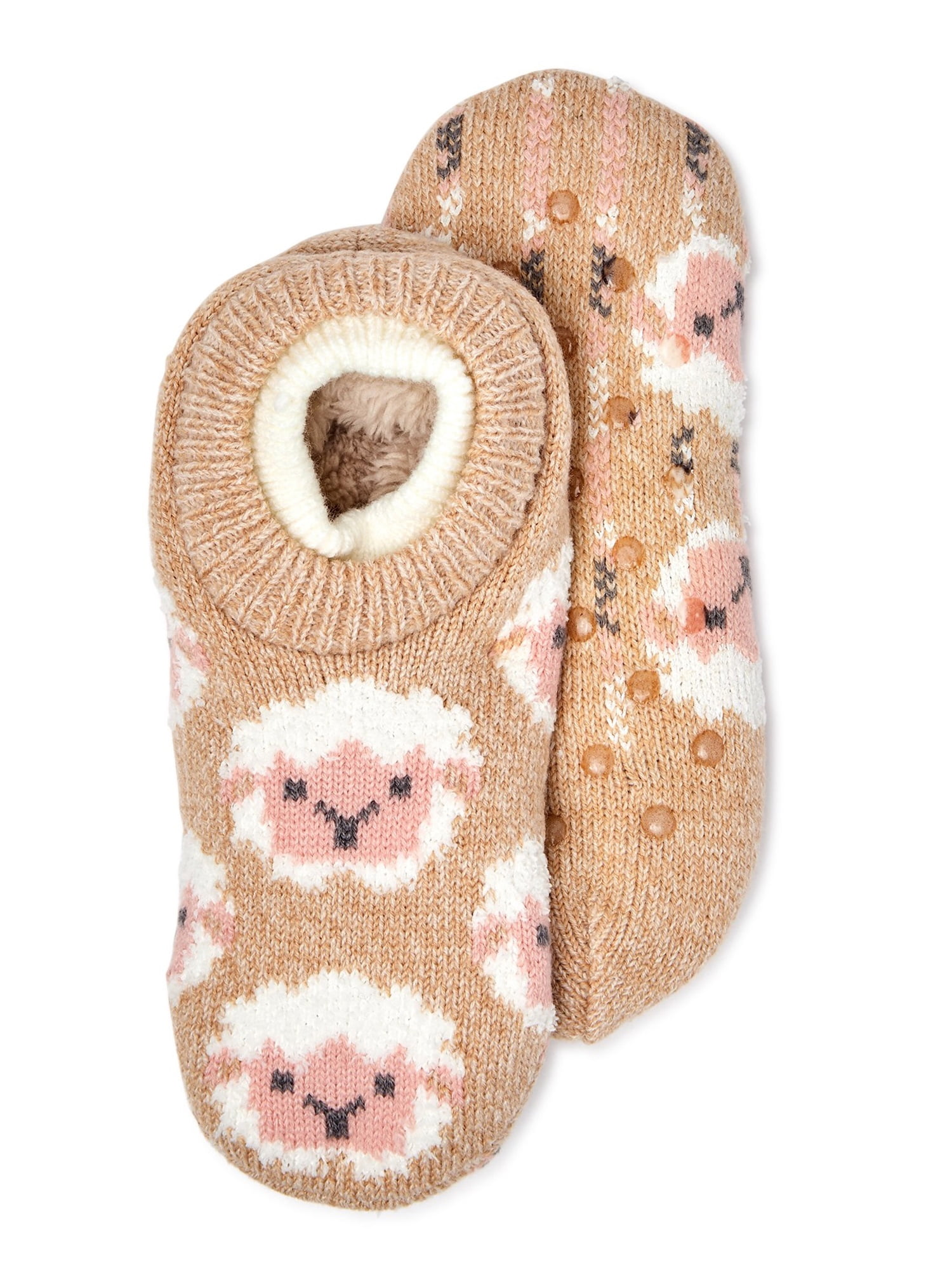 Secret Treasures Women's Double Cuff Critter Slipper Socks with 3D Poms